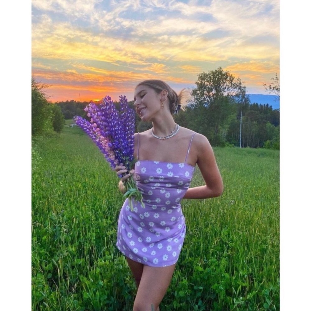 Realisation Par Christy Floral 100% Silk Purple Mini Dress ASO Maddy Euphoria XS